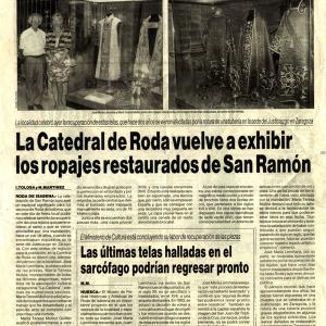 LA CATEDRAL DE RODA VUELVE A EXHIBIR  LOS ROPAJES RESTAURADOS DE SAN RAMÓN - DIARIO DEL ALTOARAGÓN (22/06/1997)